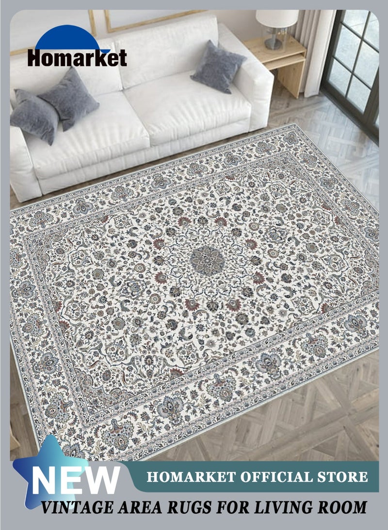 HomarKet Floral Area Rug Soft Large Rugs for Bedroom Aesthetic Dining Room Rug Vintage Printed Non Slip Low Pile Living Room Carpet for Family Room Foyer Den Office Blue 290*200cm - Image 1