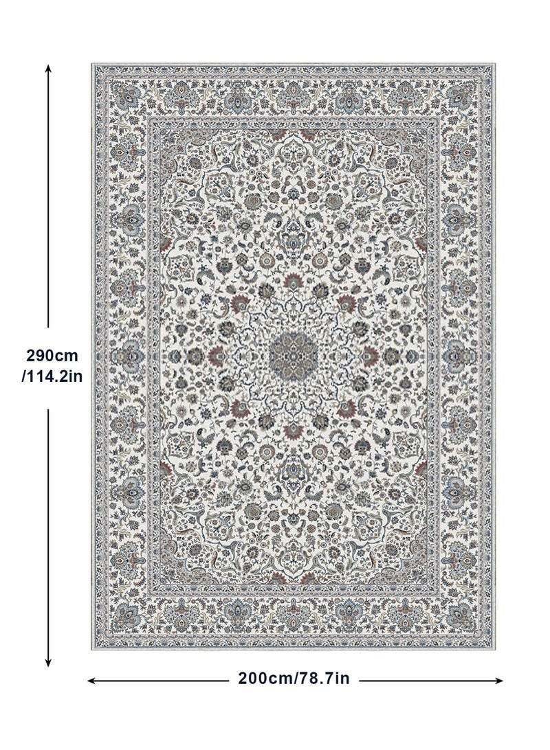 HomarKet Floral Area Rug Soft Large Rugs for Bedroom Aesthetic Dining Room Rug Vintage Printed Non Slip Low Pile Living Room Carpet for Family Room Foyer Den Office Blue 290*200cm - Image 2