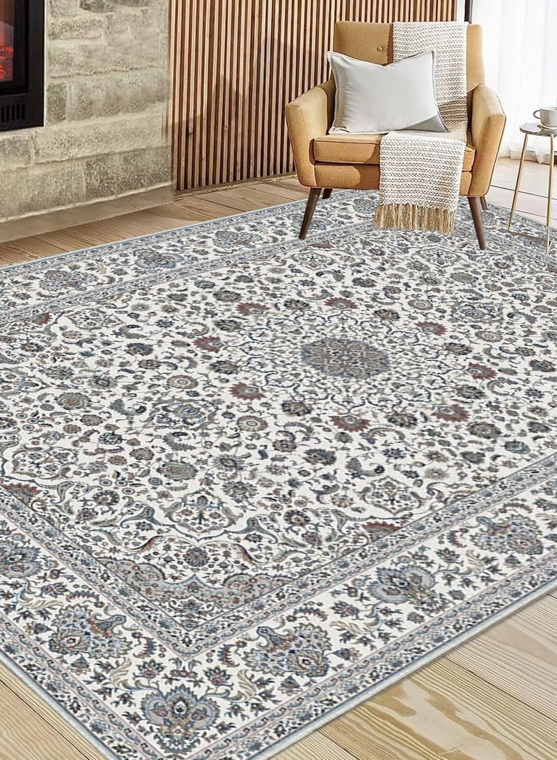 HomarKet Floral Area Rug Soft Large Rugs for Bedroom Aesthetic Dining Room Rug Vintage Printed Non Slip Low Pile Living Room Carpet for Family Room Foyer Den Office Blue 290*200cm - Image 5