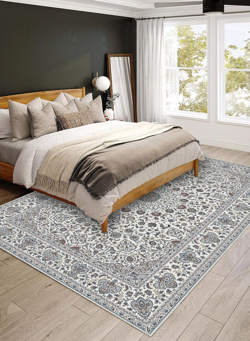 HomarKet Floral Area Rug Soft Large Rugs for Bedroom Aesthetic Dining Room Rug Vintage Printed Non Slip Low Pile Living Room Carpet for Family Room Foyer Den Office Blue 290*200cm - Image 4