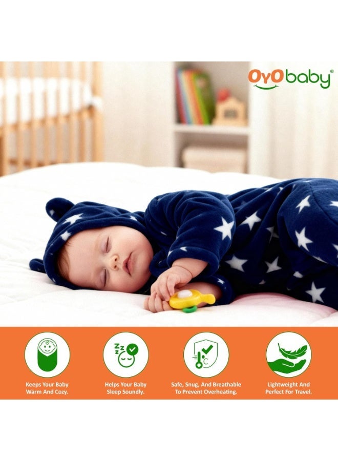 OYO BABY Baby Hooded Blankets Combo | for New Born Babies Baby Boys, Baby Girls, Babies for 0-6 Months, Fleece, Skin Friendly, 2 Blankets (Star Dark Blue + Star Pink) - Image 5