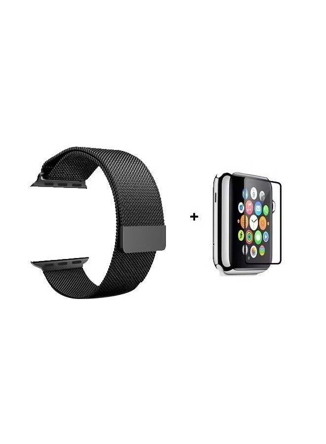 vesus Milanese Stainless Steel Mesh Band with Screen Protector For Apple Watch 40mm Black