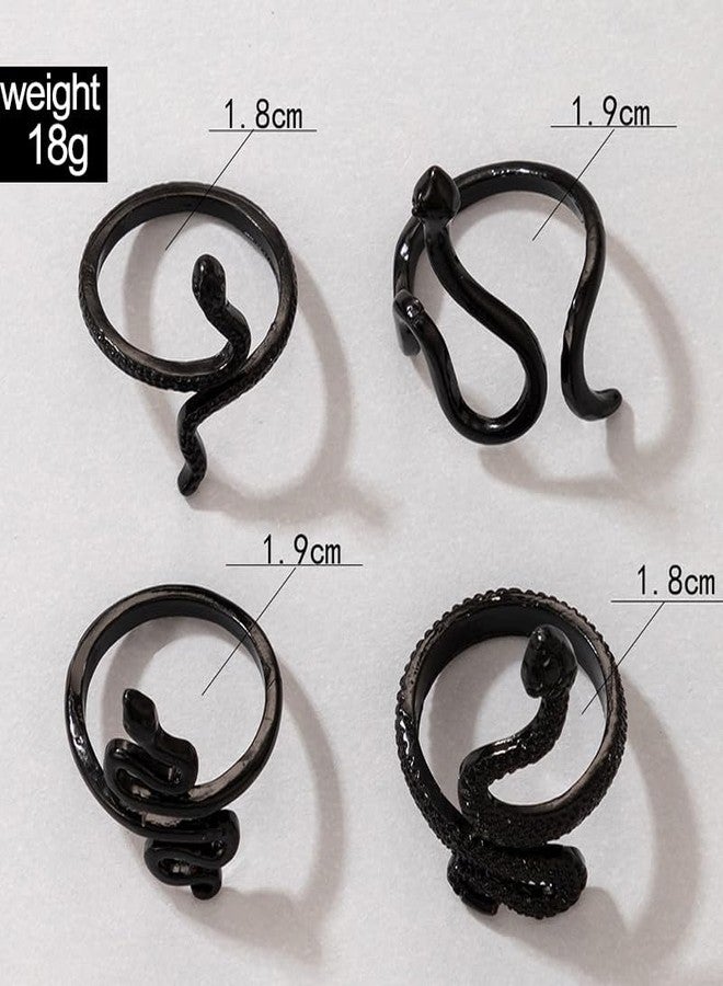 WLL 4 Pcs Snake Ring for Women Vintage Punk Snake Open Rings Adjustable Gothic Knuckle Rings Halloween Jewelry (C:black 4pcs) - Image 3