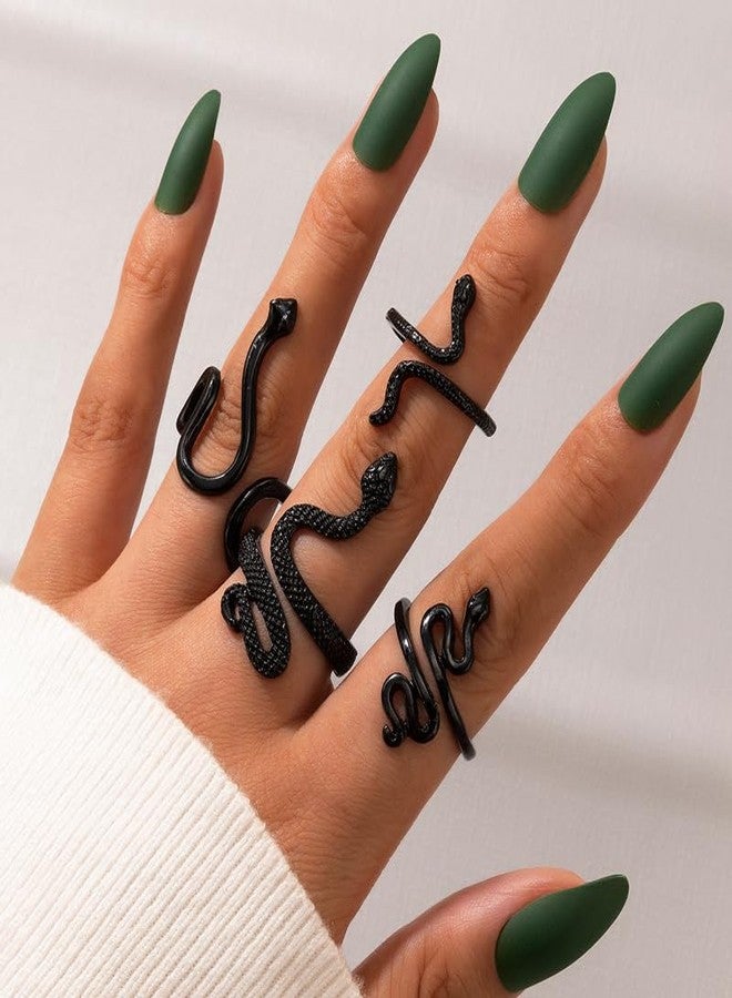 WLL 4 Pcs Snake Ring for Women Vintage Punk Snake Open Rings Adjustable Gothic Knuckle Rings Halloween Jewelry (C:black 4pcs) - Image 2