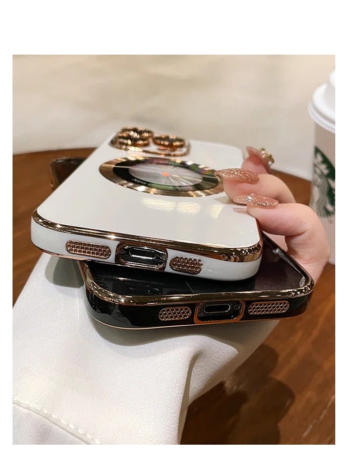 AROAQ Magnetic Case For Iphone, Wireless Charging Magsafe Lens Film Cover, Anti-scratch Luxury Plating Logo Hole Strong Magnetic Case For Iphone 15 Pro Max, 15 Plus, Pro, ( White Color) - Image 3