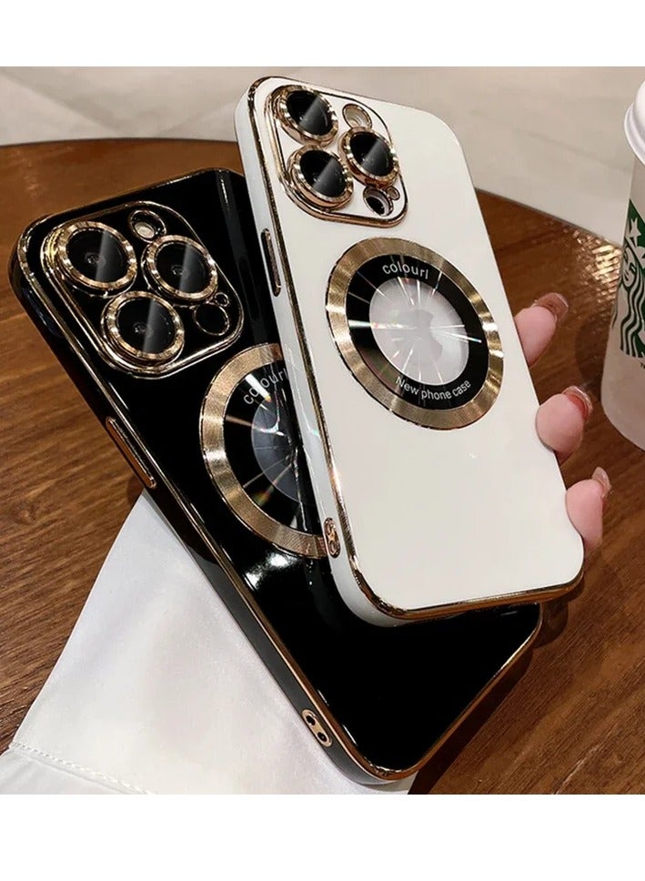 AROAQ Magnetic Case For Iphone, Wireless Charging Magsafe Lens Film Cover, Anti-scratch Luxury Plating Logo Hole Strong Magnetic Case For Iphone 15 Pro Max, 15 Plus, Pro, ( White Color) - Image 4