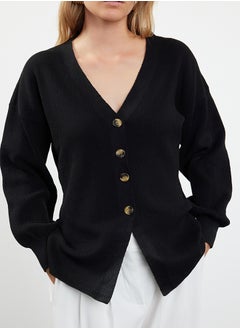 trendyol Black V-Neck Knitwear Cardigan TWOAW25HI00107  - Image 3