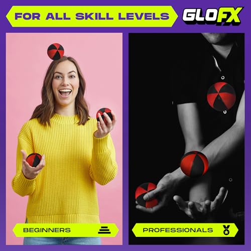 GloFX طقم كرات جوجلينغ GloFX مكون من 3 كرات للمبتدئين إلى المحترفين تصميم بدون ارتداد مجموعة كرات جوجلينغ متينة بوزن مناسب بناء من طبقتين باللون الأحمر والأسود - Image 5