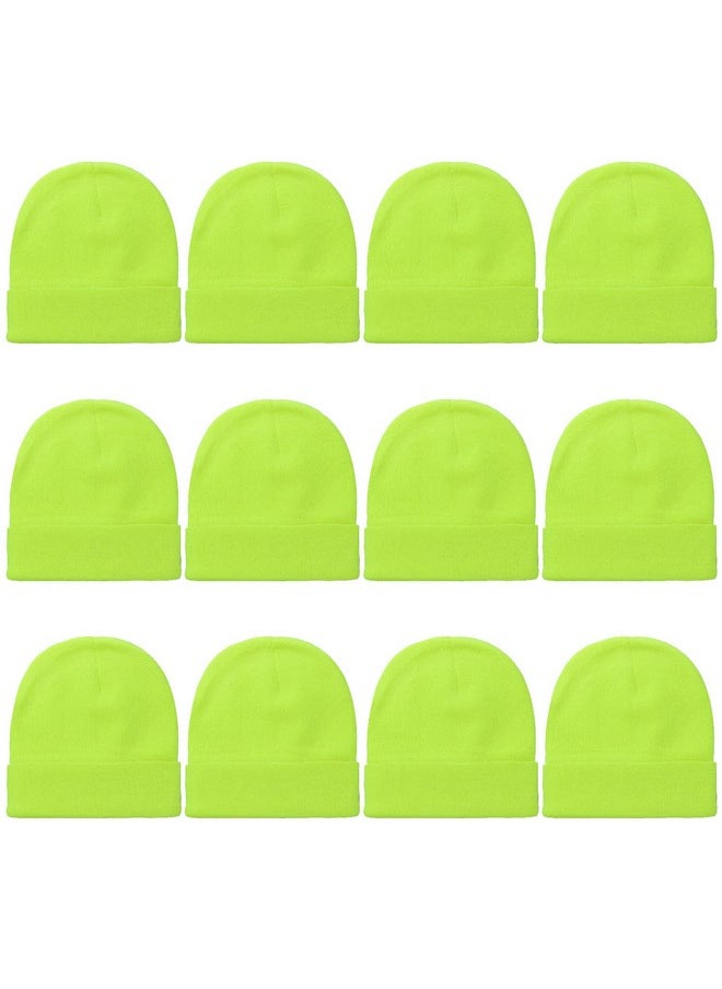 Falari - 12 Pack Wholesale Winter Beanie Hat Unisex Bulk Skull Knitted Ski Cap For Cold Weather - Neon Yellow - Image 1