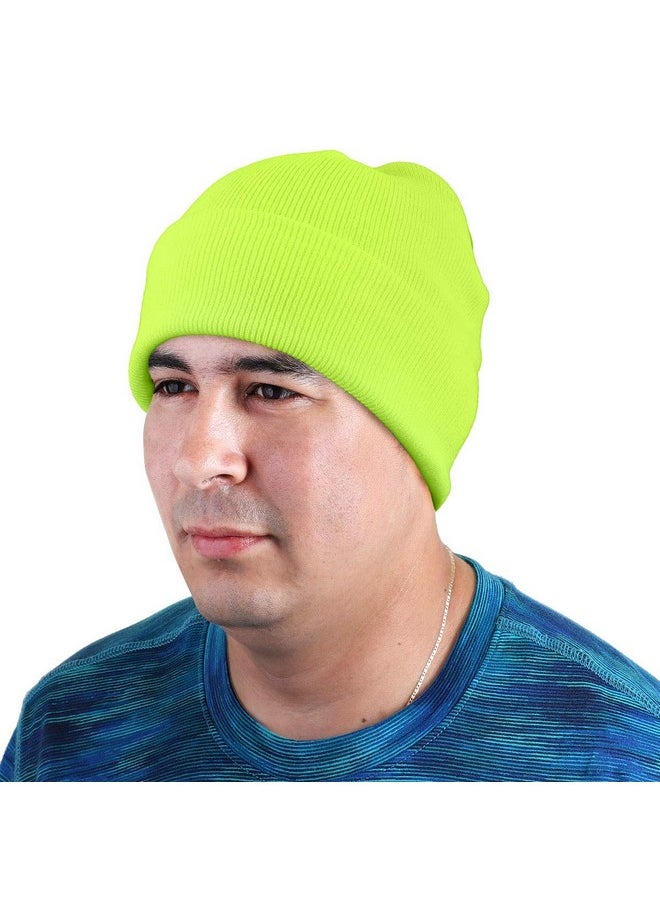 Falari - 12 Pack Wholesale Winter Beanie Hat Unisex Bulk Skull Knitted Ski Cap For Cold Weather - Neon Yellow - Image 1