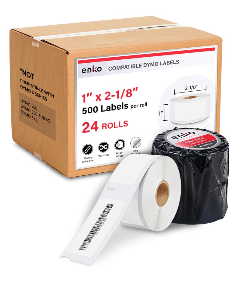 enKo Products enKo Compatible for Dymo 30336 Labels 1 x 218 24 Rolls 12000 Labels for Dymo LabelWriter 450 Turbo Printer and 4XL Blank White Direct Thermal Address Shipping and Barcode Labels