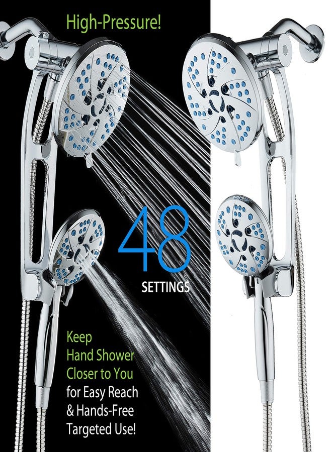 Hotel Spa AquaCare Spa Station High Pressure 48-mode Rain & Handheld 3-way Shower Head Combo with Adjustable Arm - Anti-clog Nozzles, Extra-long 6 ft Stainless Steel Hose/All Chrome Finish - Image 3