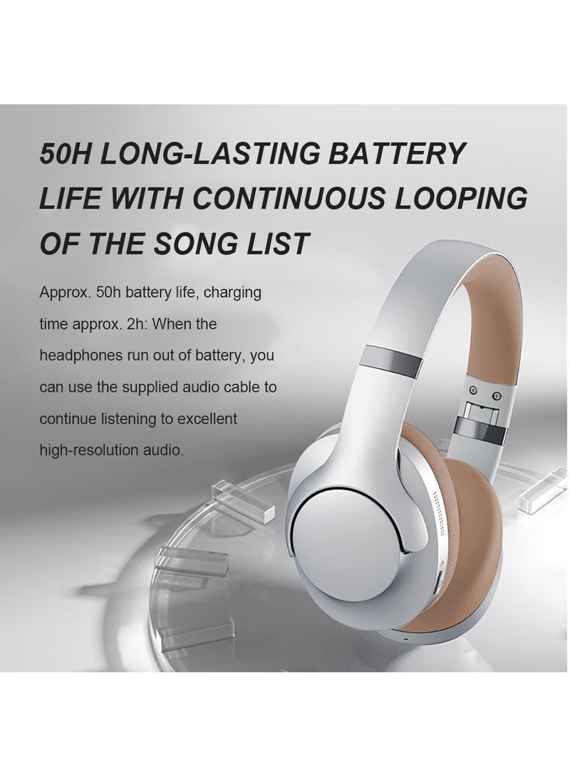FlashHawk ANC Wireless Over-Ear Headphones with Bluetooth 5.4 and 50 Hours of Battery Life Silver/Brown  - Image 4