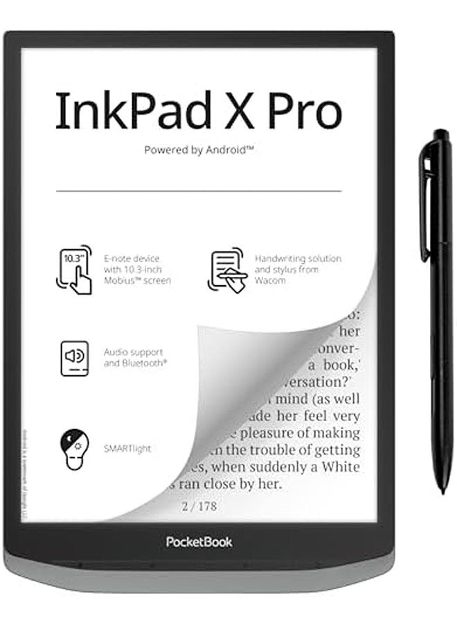 PocketBook InkPad X Pro E-Reader & E-Note with Pen – 10.3'' Glare-Free Mobius™ Display | Android OS, SMARTlight, Audio & eBook Support, Bluetooth & WiFi - Image 1