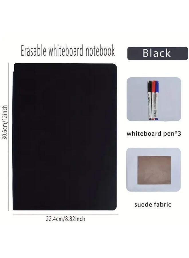 دفتر سبورة بيضاء مزدوج الجانب أسود - 3 أقلام - ممحاة - قماش - كتابة سلسة - محمول للطلاب والمكاتب والهندسة والعمارة - Image 1