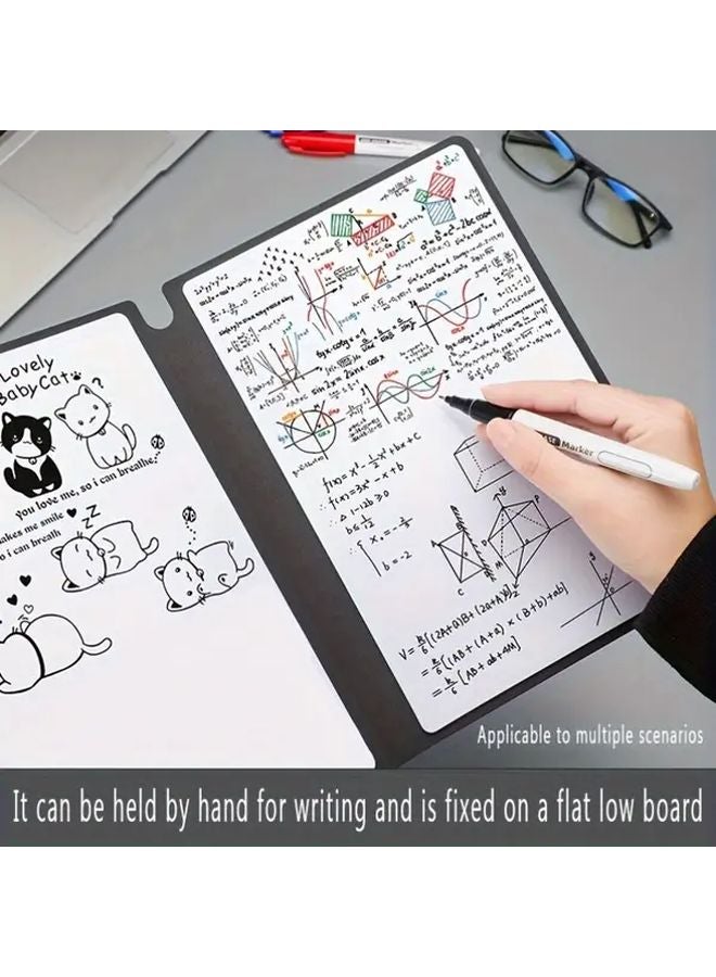 دفتر سبورة بيضاء مزدوج الجانب أسود - 3 أقلام - ممحاة - قماش - كتابة سلسة - محمول للطلاب والمكاتب والهندسة والعمارة - Image 2