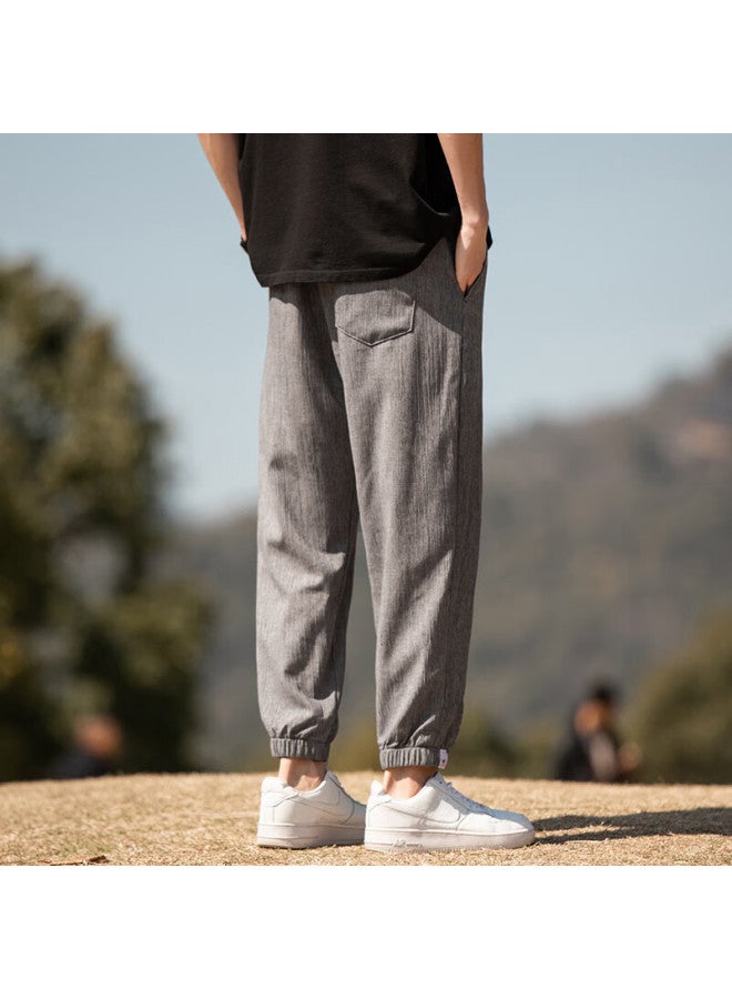 Dingfengbaoluo Linen Casual Pants Men's Spring And Summer Fashion Brand Loose Sports Elastic Nine-point Pants Wx09 Gray 3XL - Image 5