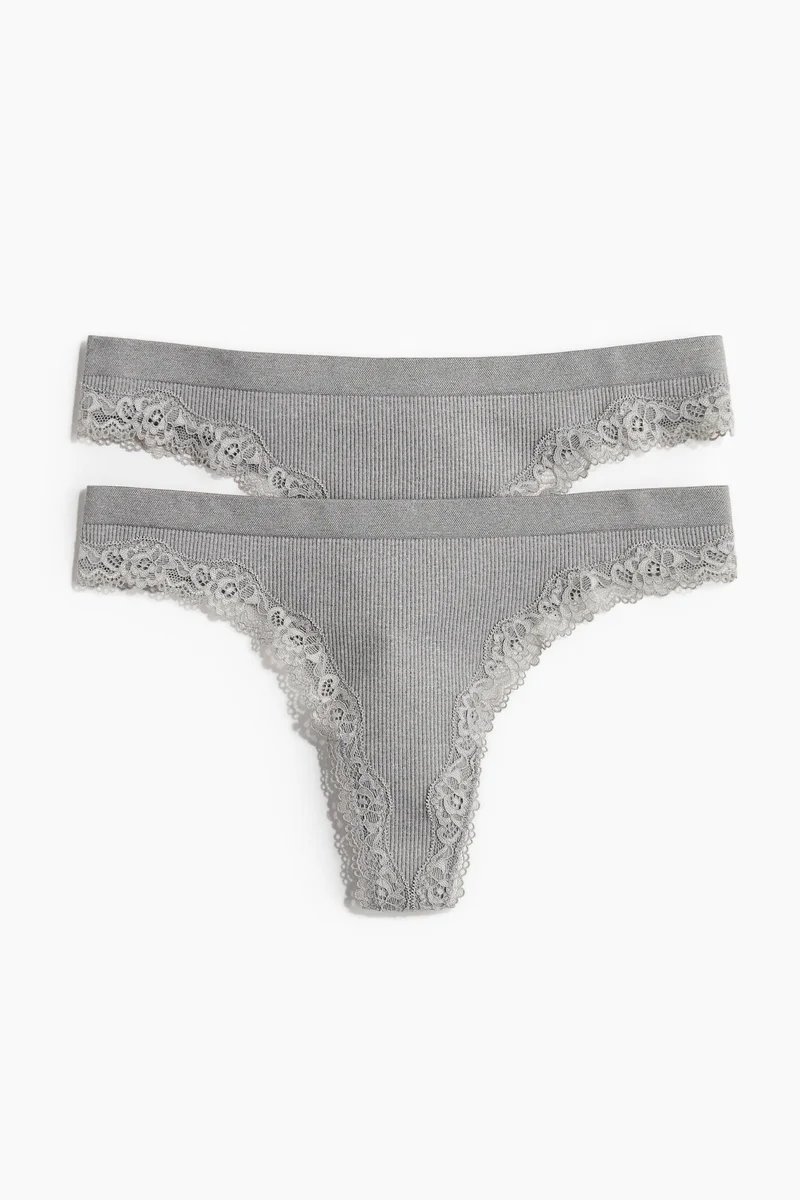H&M 2-pack Seamless Lace-trimmed thong briefs