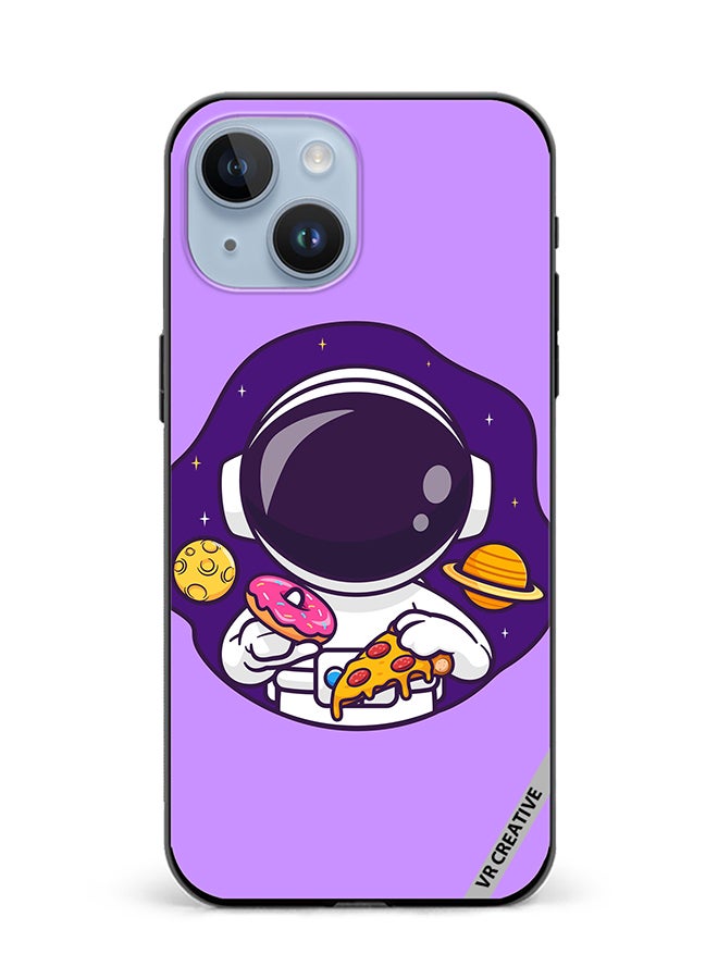 VR CREATIVE Protective Case Cover For Apple iPhone 15 Plus Cute Astronaut Eating Donut And Pizza Design Multicolour - Image 1