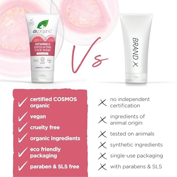dr.organic Dr. Organic Vitamin C Exfoliating Face Wash | Illuminating & Brightening for Dry Skin, Rich in Vitamin C, Certified Organic, Paraben & SLS-Free, Cruelty-Free, Natural, Vegan, 150 mL / 5 fl oz - Image 3