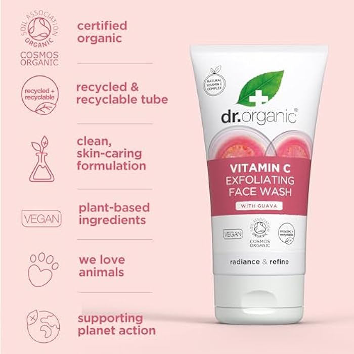 dr.organic Dr. Organic Vitamin C Exfoliating Face Wash | Illuminating & Brightening for Dry Skin, Rich in Vitamin C, Certified Organic, Paraben & SLS-Free, Cruelty-Free, Natural, Vegan, 150 mL / 5 fl oz - Image 4