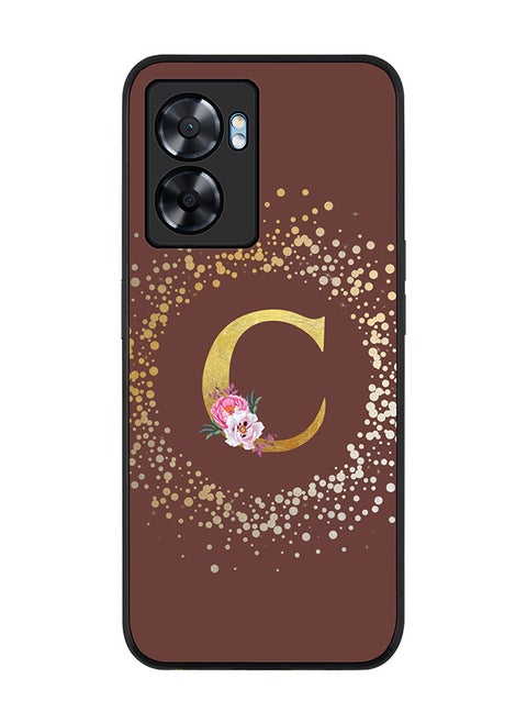 Rugged Black edge case for Oppo A77 5G / Oppo A57 5G - Custom Monogram Initial Letter Floral Pattern Alphabet - C (Brown )