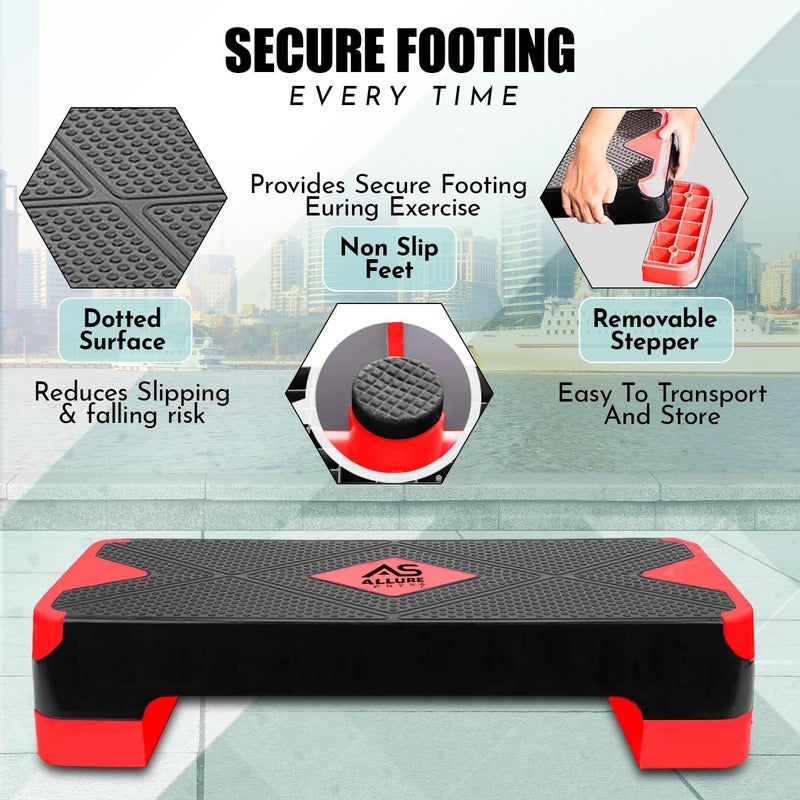 Allure Sphere Aerobic Stepper For Home & Gym - Suited For Cardio, Yoga, Weights, Exercise Workout, Stretching, Fitness - Non-Slip Adjustable 2 Level Steps (L 68 x W 28 x H 10) - Image 5