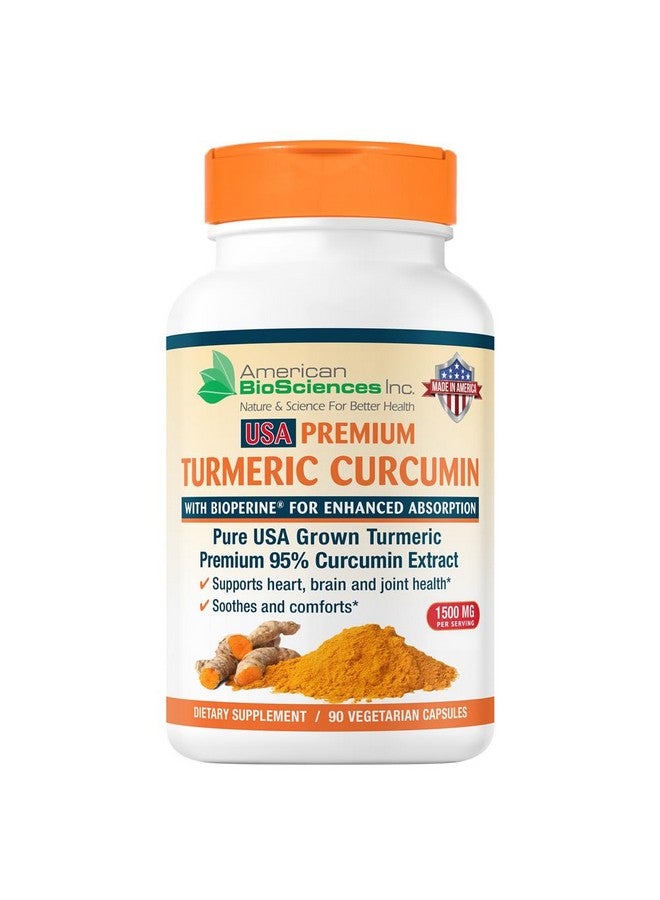 American BioSciences American BioSciences USA Premium Turmeric Curcumin with BioPerine 1500mg - 95% Standardized Curcuminoids & Black Pepper Extract for Enhanced Absorption - Natural Joint Support - 90 Capsules - Image 1