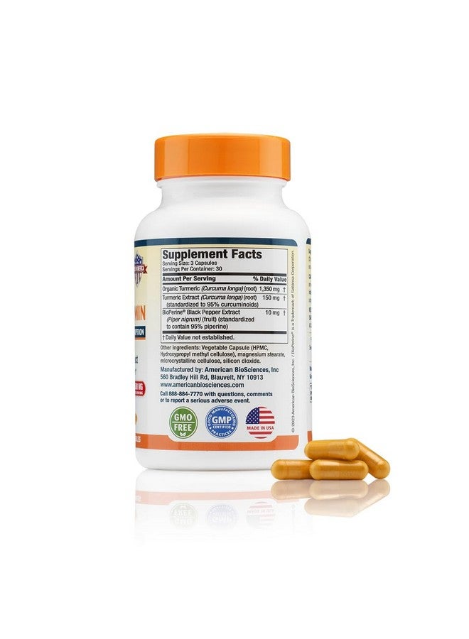 American BioSciences American BioSciences USA Premium Turmeric Curcumin with BioPerine 1500mg - 95% Standardized Curcuminoids & Black Pepper Extract for Enhanced Absorption - Natural Joint Support - 90 Capsules - Image 2