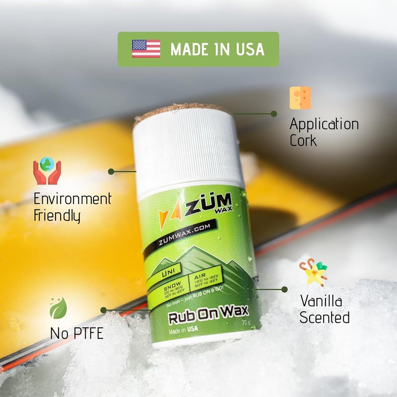 ZÜMWAX ZUMWax Rub-On Ski/Snowboard/Nordic/Cross-Country Wax 70g, UNIVERSAL, Easy cork applicator, long-lasting performance, secret vanilla scent, Made in USA, PFAS-free Great for quick waxing on the go - Image 2