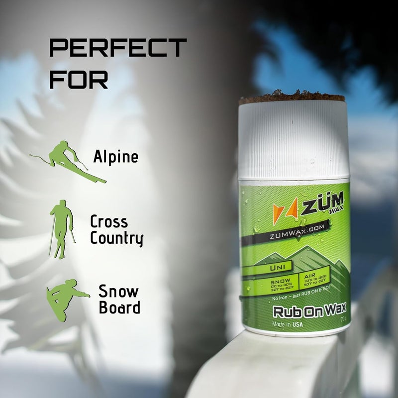 ZÜMWAX ZUMWax Rub-On Ski/Snowboard/Nordic/Cross-Country Wax 70g, UNIVERSAL, Easy cork applicator, long-lasting performance, secret vanilla scent, Made in USA, PFAS-free Great for quick waxing on the go - Image 5