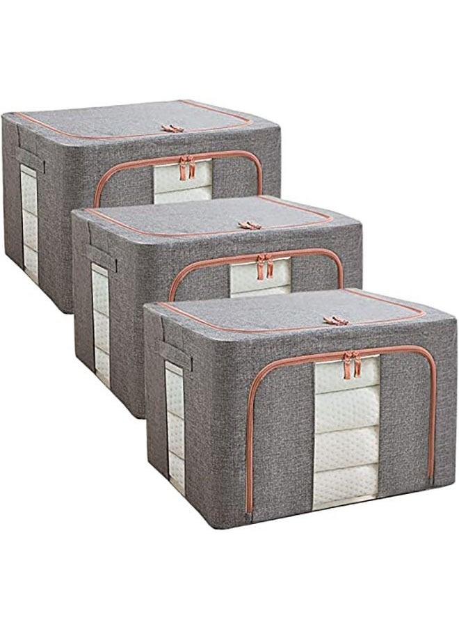 Arabest 3Pack Clothes Storage Bag Foldable Closet Organizers Storage Containers,Large Storage Bins for Comforters, Blankets, Bedding,Toys, Books, Foldable with Sturdy Zipper,Clear Window, 72L-Grey  - Image 1