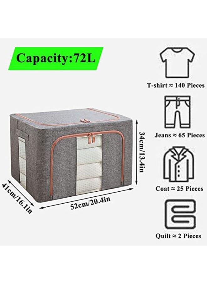 Arabest - 3Pack Clothes Storage Bag Foldable Closet Organizers Storage Containers,Large Storage Bins for Comforters, Blankets, Bedding,Toys, Books, Foldable with Sturdy Zipper,Clear Window, 72L-Grey - Image 1
