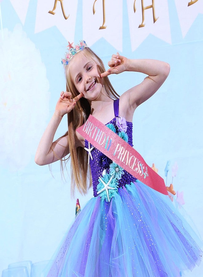 CIEHER Pink Mermaid Crown and Birthday Sash for Women Girls - Alloy, Rhinestone, Resin - Fantasy - Female - Pink - Wedding - Women's Accessory - Image 2