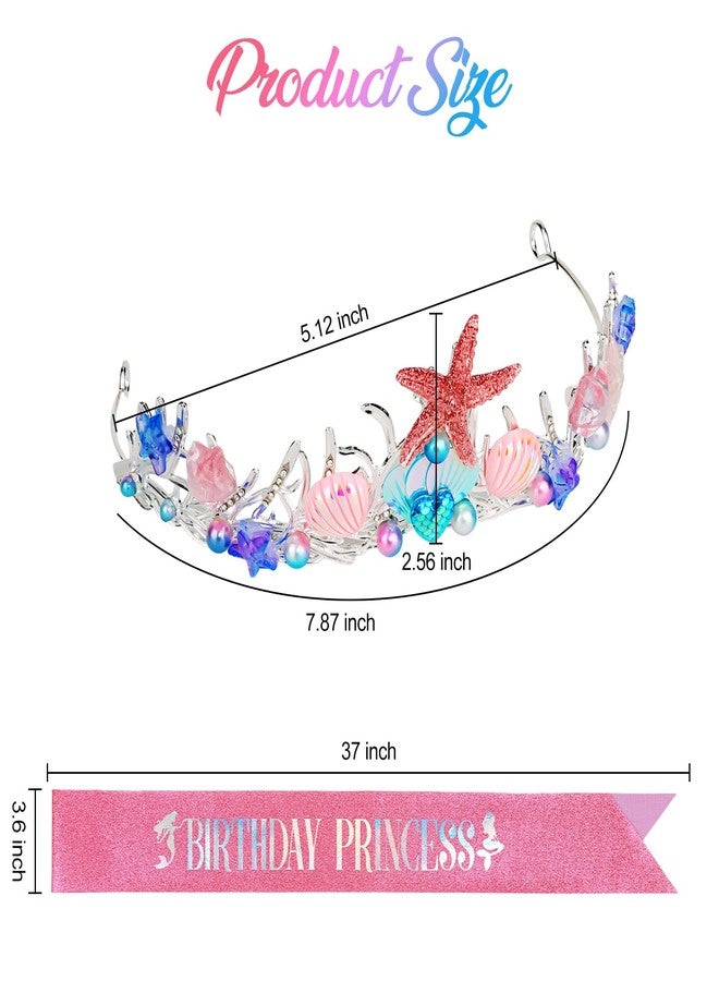 CIEHER Pink Mermaid Crown and Birthday Sash for Women Girls - Alloy, Rhinestone, Resin - Fantasy - Female - Pink - Wedding - Women's Accessory - Image 5