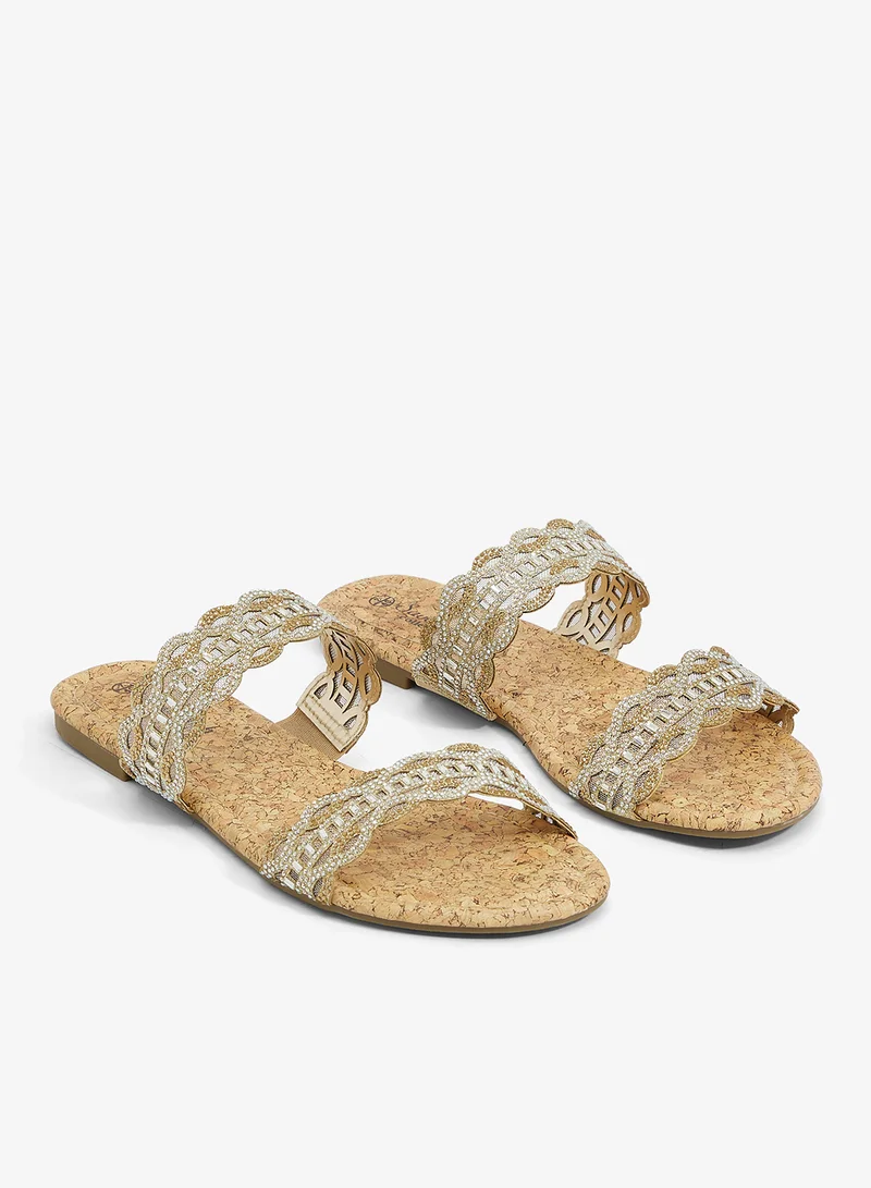 Savannah Collection  Cork Flat Embellished Sandals for Women | Best Price UAE