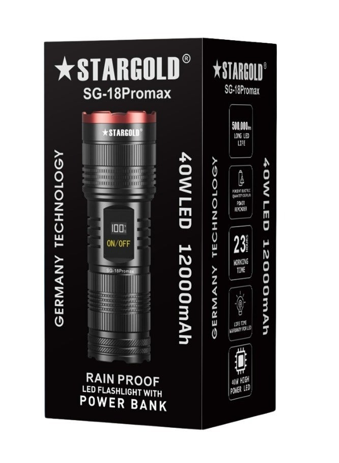 Stargold Rechargeable LED Flashlight German Technology 40W LED Light 12000mAh Lithium Battery - Image 2