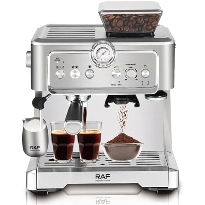 RAF Coffee Maker  1350W Espresso Machine 23L Large Capacity Twin Brewing Cycle BuiltIn Grinder Milk Frother Easy Clean Professional Barista Coffee Machine For Home  Office - Image 4