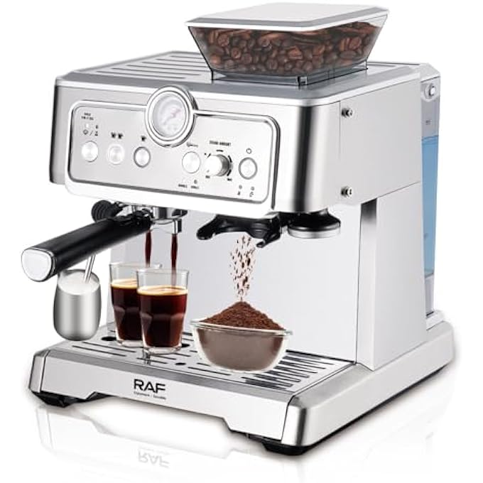 RAF Coffee Maker  1350W Espresso Machine 23L Large Capacity Twin Brewing Cycle BuiltIn Grinder Milk Frother Easy Clean Professional Barista Coffee Machine For Home  Office - Image 2
