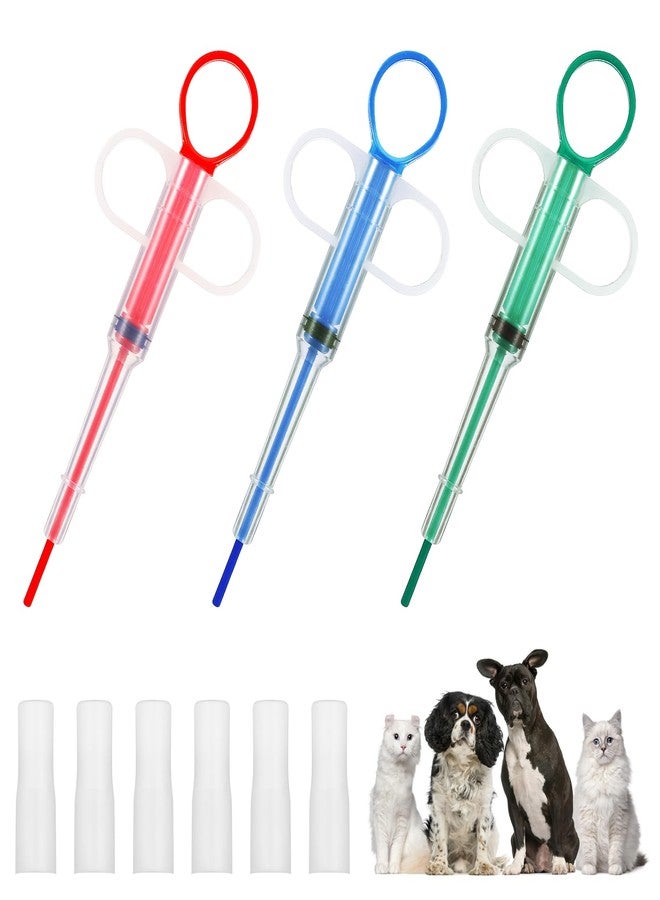 Oruola 3pcs Cat Pill Dispenser,Pet Pill Shooter,Pills Pusher for Cats Dogs with 6 Heads,Pet Feeding Dispenser Tool for Small Animal,Cat Feeding Push Pull(Red Blue Green) - Image 1