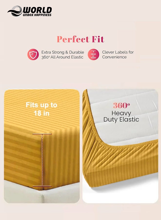 إي وورلد ملاءة سرير مزوّدة بسطح مطاطي من الألياف الدقيقة بخطوط باللون الذهبي، بجيب عميق لملاءمة محكمة، قابلة للتنفس وسهلة الغسل في الغسالة لحماية مثالية، متوفرة بمقاسات كينغ وكوين وسنجل، بدون غطاء وسادة - Image 3