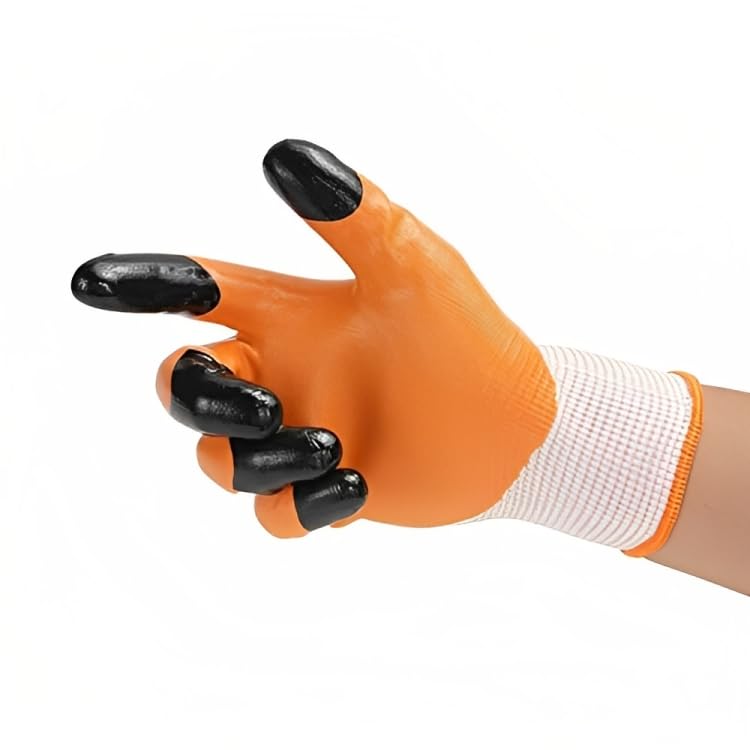 SR Hand Gloves Hand Work Safety Polymer Coated Non Slip Gloves Free Size Orange Gloves Pack Of 7 Pair  - Image 3