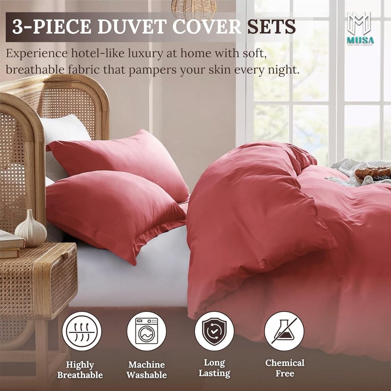 MUSA MUSA® Premium Comforter Set with 100% Cotton, Comfy 1 Comforter Cover & 2 Pillow Shams - Stain Free Duvet Cover for Bedrooms | Washable & Wrinkle Free (Burgundy, King - 240 x 260cm) - Image 3