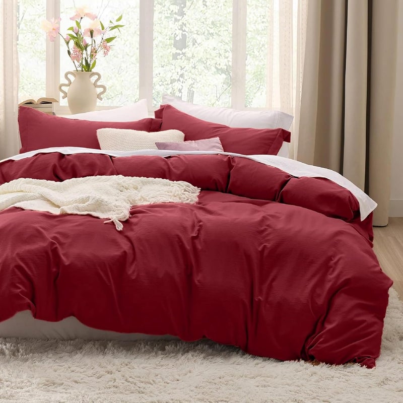 MUSA MUSA® Premium Comforter Set with 100% Cotton, Comfy 1 Comforter Cover & 2 Pillow Shams - Stain Free Duvet Cover for Bedrooms | Washable & Wrinkle Free (Burgundy, King - 240 x 260cm) - Image 1