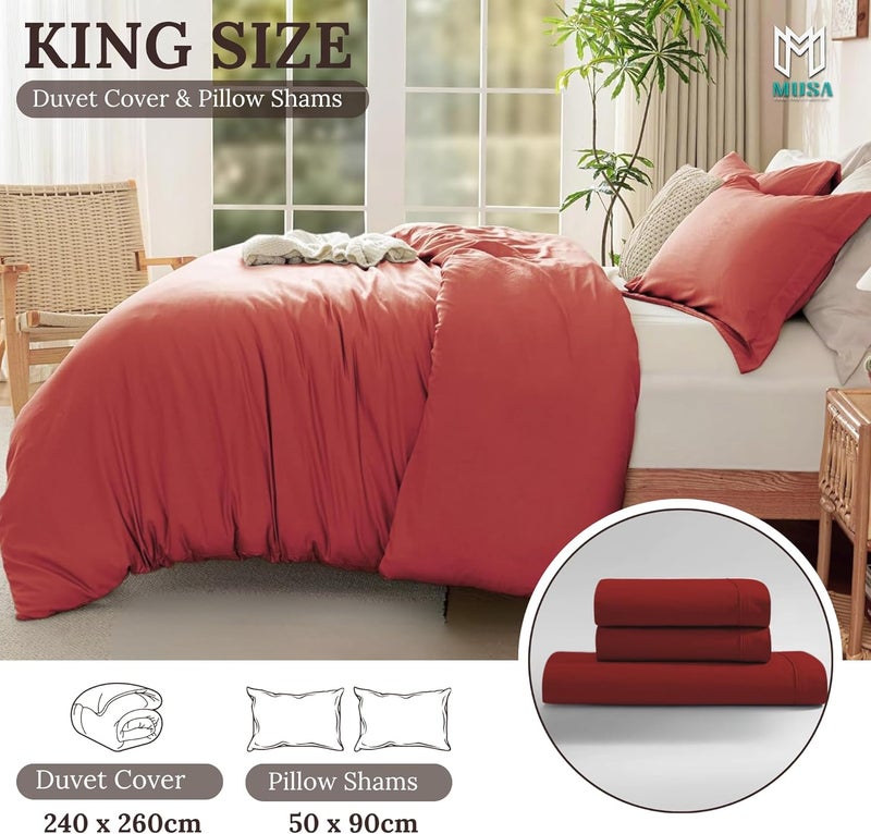MUSA MUSA® Premium Comforter Set with 100% Cotton, Comfy 1 Comforter Cover & 2 Pillow Shams - Stain Free Duvet Cover for Bedrooms | Washable & Wrinkle Free (Burgundy, King - 240 x 260cm) - Image 2