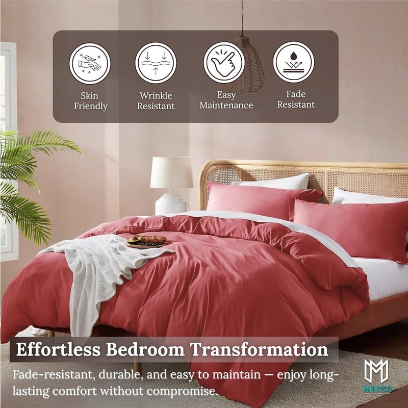 MUSA MUSA® Premium Comforter Set with 100% Cotton, Comfy 1 Comforter Cover & 2 Pillow Shams - Stain Free Duvet Cover for Bedrooms | Washable & Wrinkle Free (Burgundy, King - 240 x 260cm) - Image 4