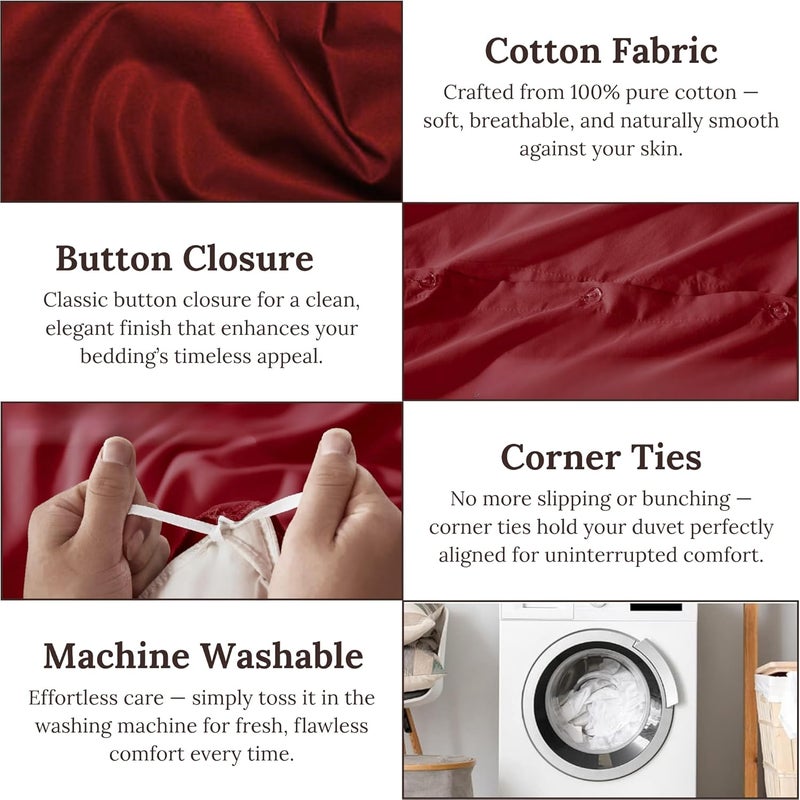 MUSA MUSA® Premium Comforter Set with 100% Cotton, Comfy 1 Comforter Cover & 2 Pillow Shams - Stain Free Duvet Cover for Bedrooms | Washable & Wrinkle Free (Burgundy, King - 240 x 260cm) - Image 5