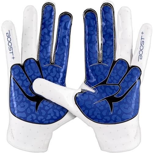 Grip Boost Football Gloves Peace Stealth 60 Boost Plus Sticky Technology Adult and Youth Football Gloves for Wide Receiver Mens and Boys Sizes WhiteRoyal Blue Youth Large - Image 3