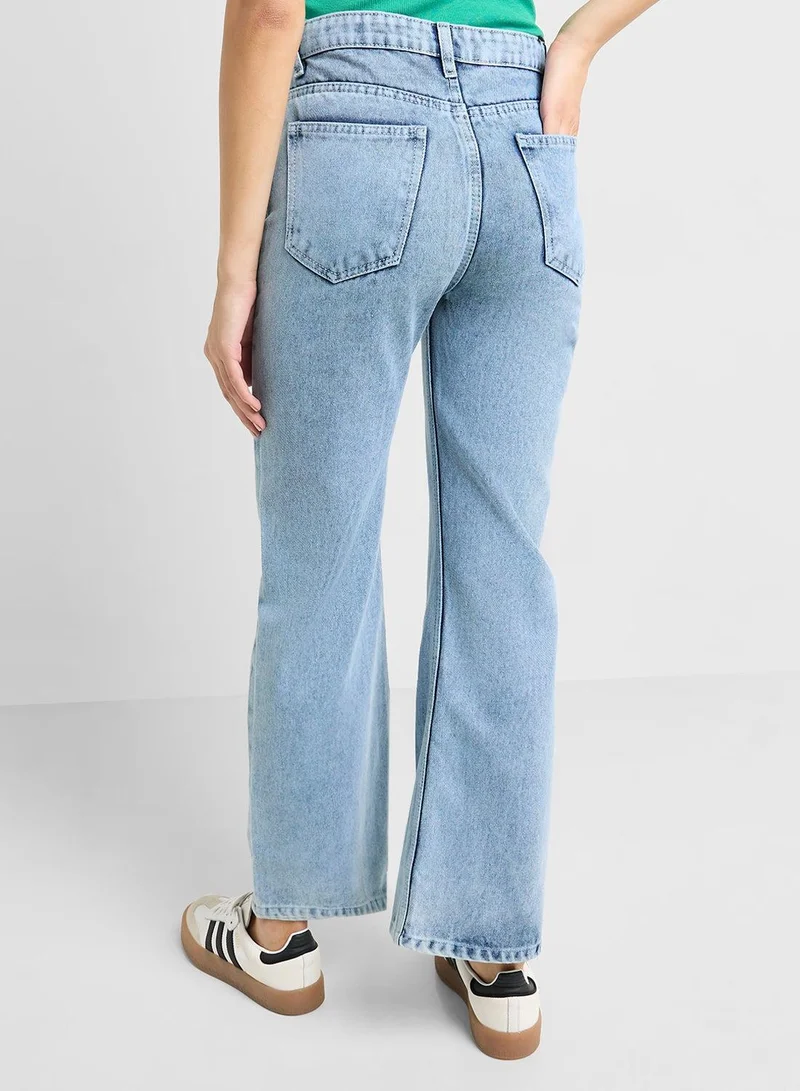 Ginger Blue Straight Fit Bleached Jeans for Women | Best Price UAE