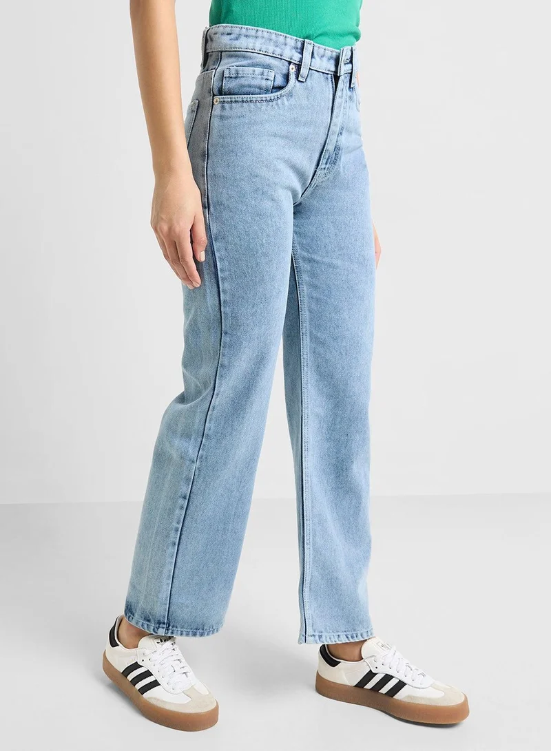 Straight Fit Bleached Jeans